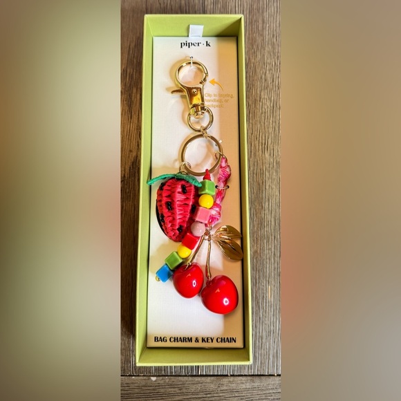 Piper.K Strawberry Beaded Keychain with Gold Accents - Picture 2 of 4